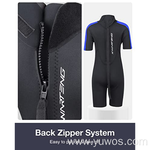 Kids 3/2mm Back Zip Shorty Wetsuit Black/Blue